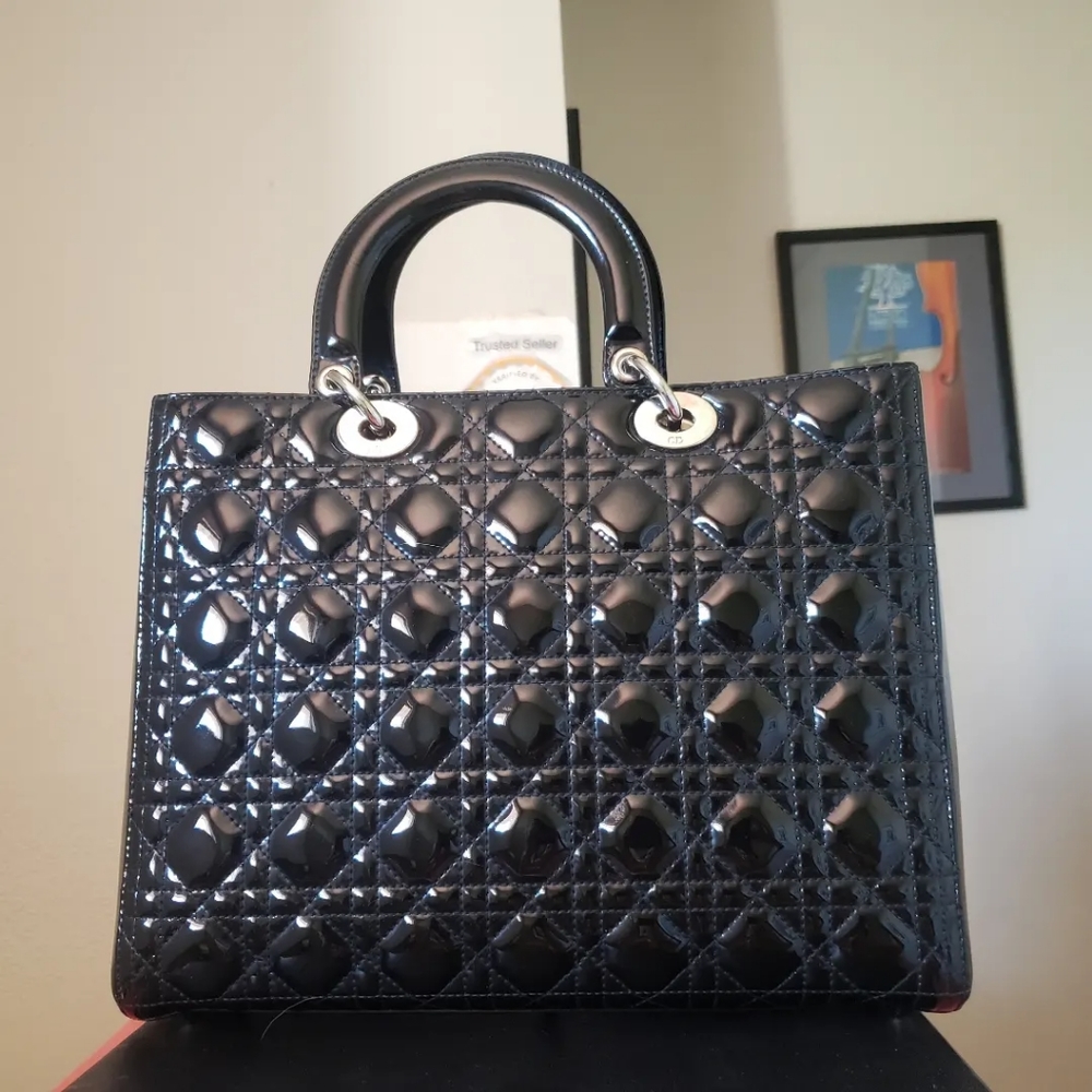 Lady Dior black patent silver hw large bag - Picture 2 of 10